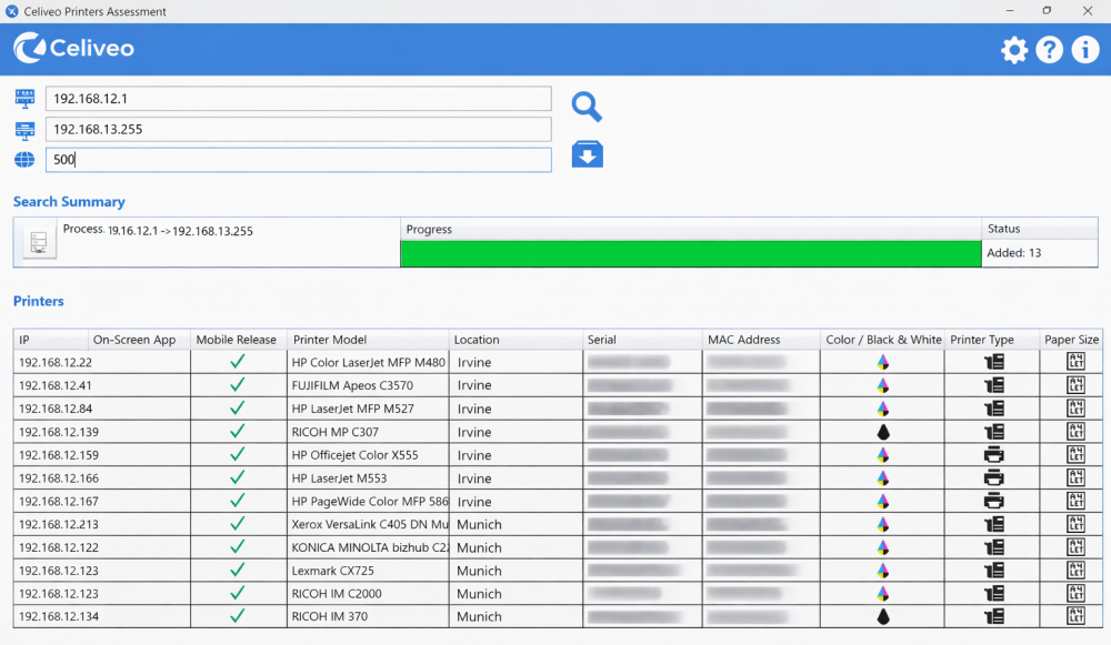 Celiveo 365 printer discovery utility for your network