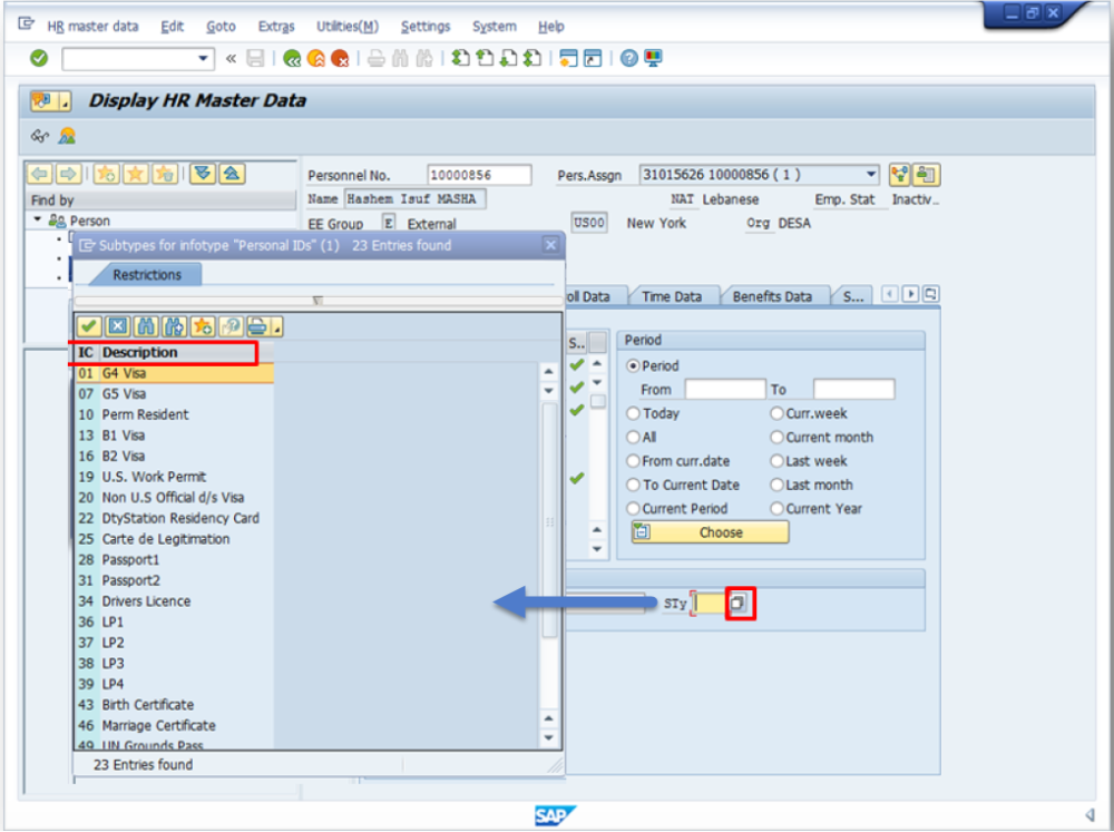Displaying HR Mini Master Record Umoja HR MiniMaster 1