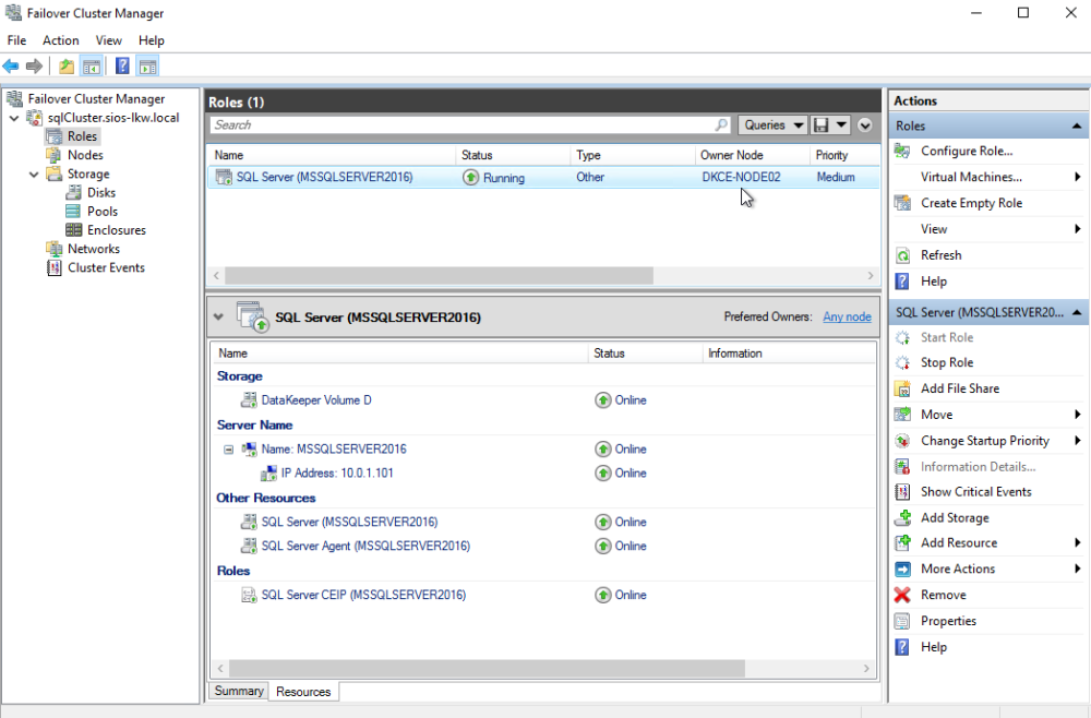Creating a SQL Server Cluster on a Failover Cluster - DataKeeper