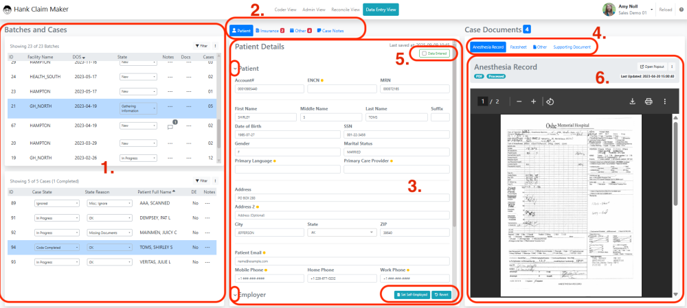 Data Entry View Layout - Hank.ai Claim Maker - 2.0.11