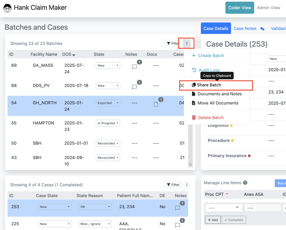 Share Batch and Share Case Links - Hank.ai Claim Maker - 2.0.11