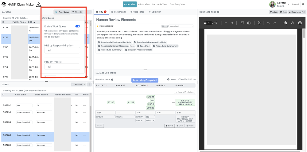 Work Queue filtering - Hank.ai Claim Maker - 2.0.12