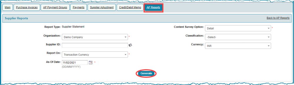 Supplier Statement - Crest ERP User Manual - 1.0