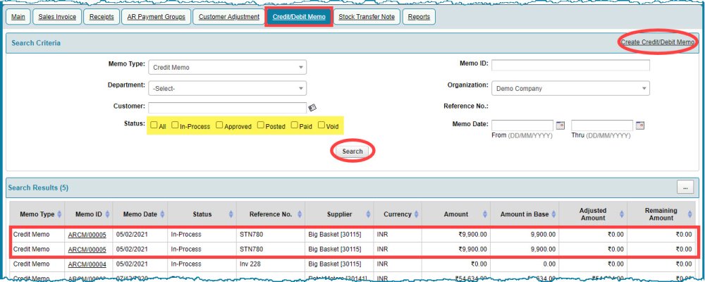 Credit Note/Credit Memo - Crest ERP User Manual - 1.0