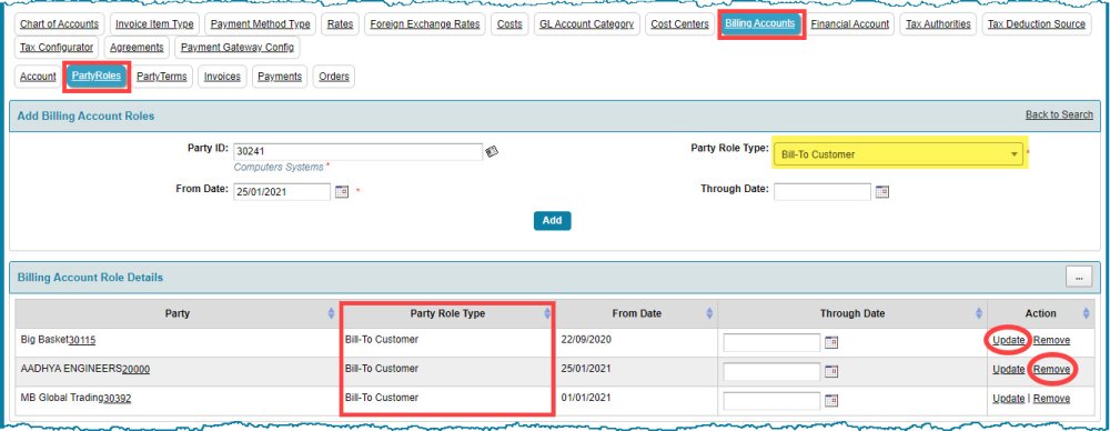 Billing Account-Party Roles - Crest ERP User Manual - 1.0