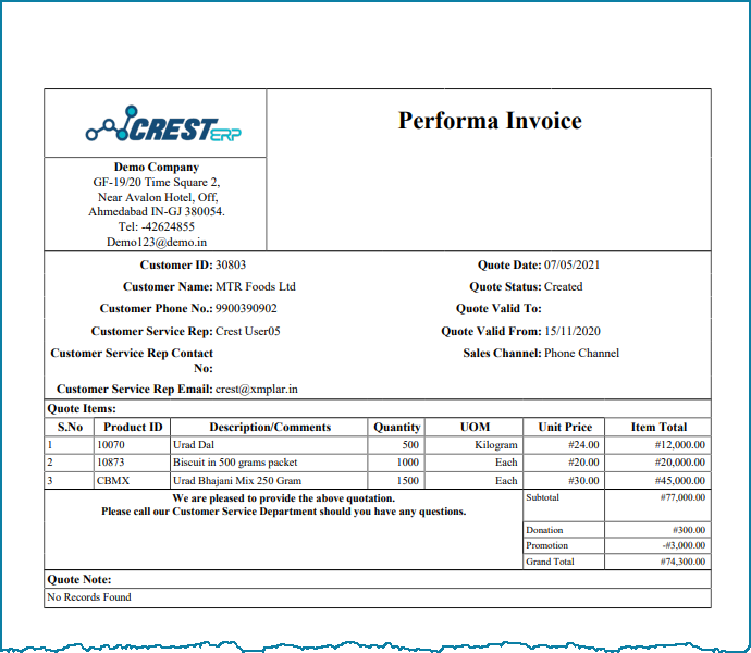 Proforma Invoice Against Quote Crest ERP User Manual 1.0