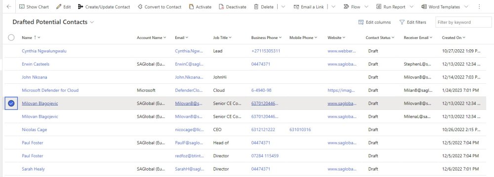 Draft potential contact list screen