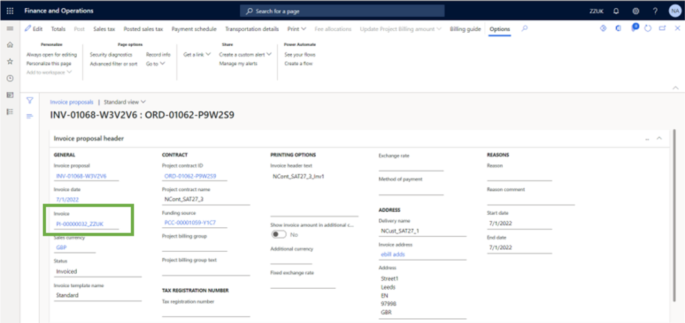 Project Invoice form - sa.global product release notes - evergreen PrjOp