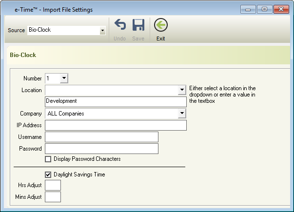 e-PayDay® e-Time™ Import Settings Window e-PayDay® e-Time™ Import Settings Window