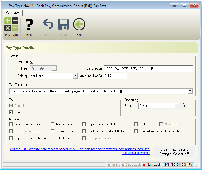e-PayDay® Payroll Software - Schedule 5 Method B (i) (Default Pay Type) e-PayDay® Payroll Software - Schedule 5 Method B (i) (Default Pay Type)
