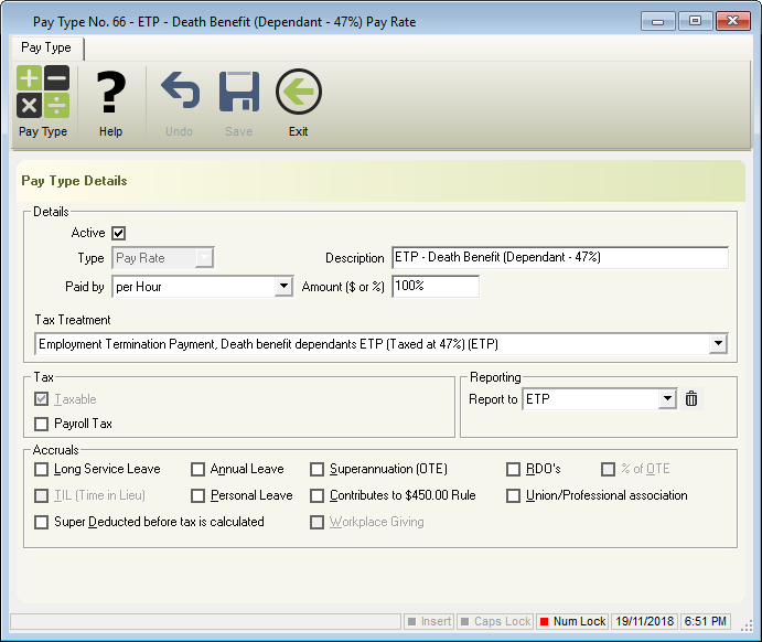 e-PayDay® Payroll Software - ETP Death Benefit Dependents (47%) (Default Pay Rate) e-PayDay® Payroll Software - ETP Death Benefit Dependents (47%) (Default Pay Rate)