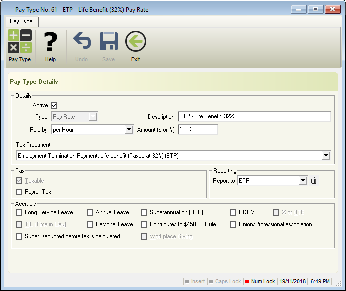 e-PayDay® Payroll Software - ETP Life Benefit 32% (Default Pay Rate) e-PayDay® Payroll Software - ETP Life Benefit 32% (Default Pay Rate)