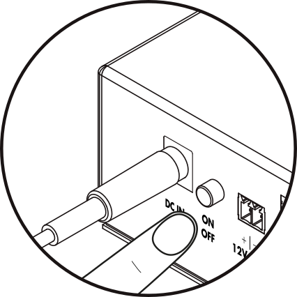 Dibujo descriptivo de la acción de pulsar el boton de encendido (ON/OFF) situado en la parte trasera del GSR.