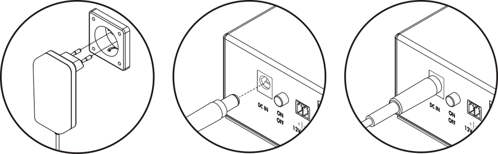 Dibujo conexion de la fuente de alimentación a la toma de red electrica y a la entrada de alimenación DC IN del GSR.