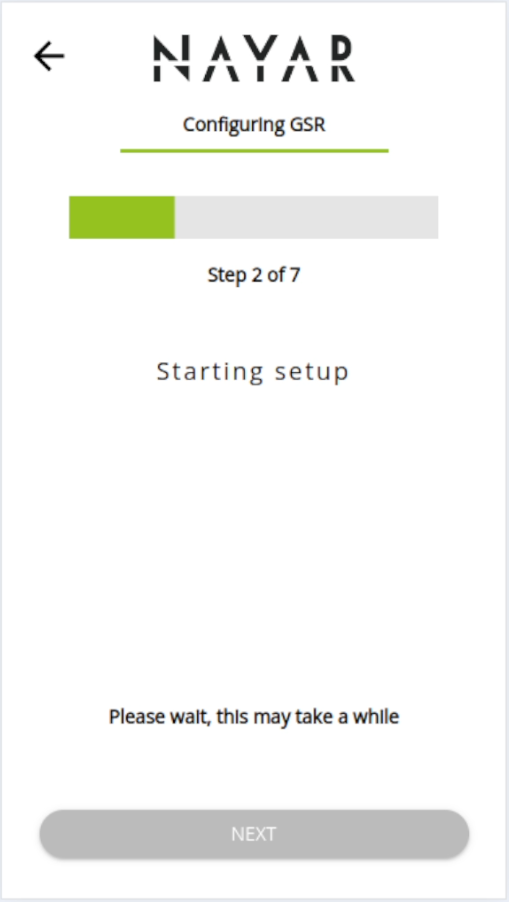 Pantalla Commissioning Web App barra progreso pasos configuracion GSR Pantalla Commissioning Web App barra progreso pasos configuracion GSR