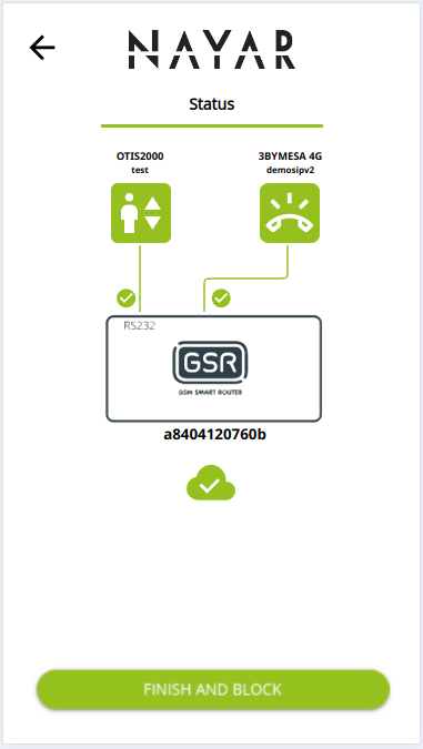 Pantalla Commissioning Web App de status con maniobra y telealarma comisionado y OK Pantalla Commissioning Web App de status con maniobra y telealarma comisionado y OK