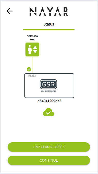 Pantalla Commissioning Web App de status con maniobra comisionada y OK Pantalla Commissioning Web App de status con maniobra comisionada y OK