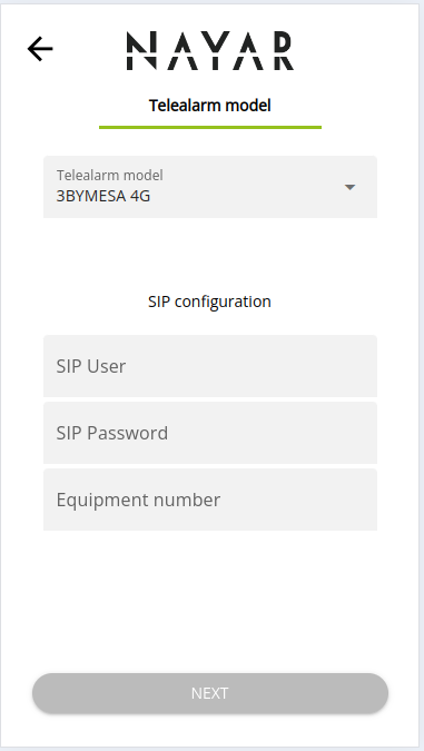 Pantalla Commissioning Web App seleccionar telealarma SIP Pantalla Commissioning Web App seleccionar telealarma SIP