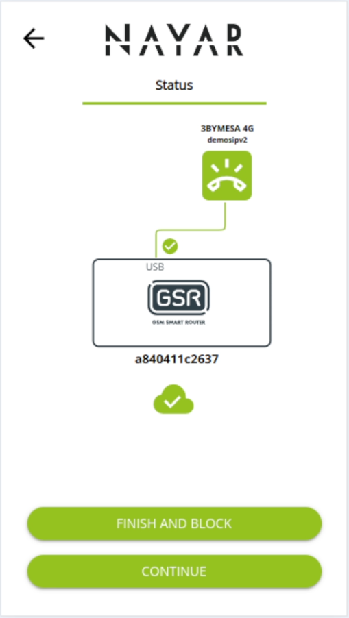 Pantalla Commissioning Web App de status con telealarma comisionada y OK Pantalla Commissioning Web App de status con telealarma comisionada y OK