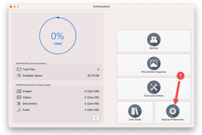 Accessing Backup Preferences