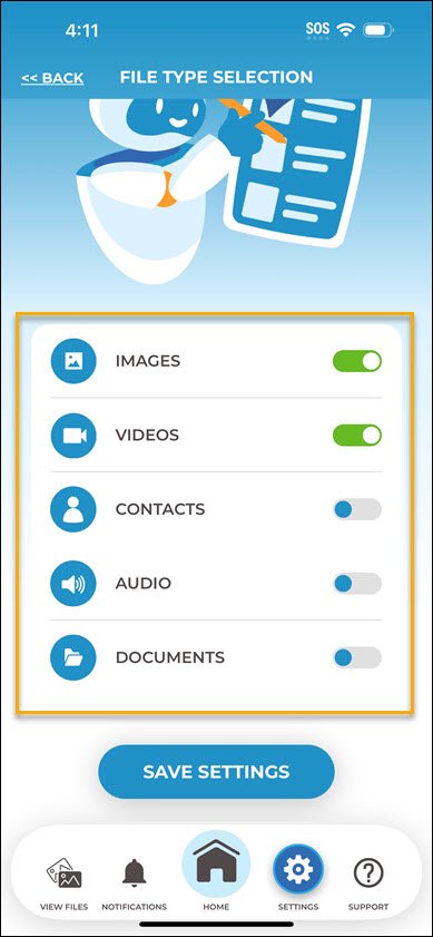 File Type Selection iPad iPhone