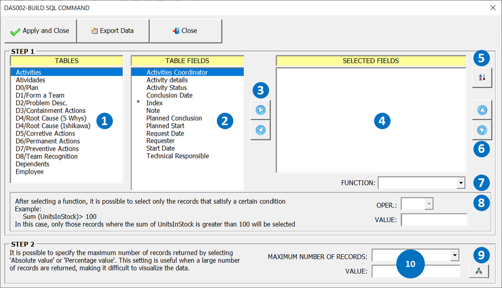 Data selection wizard