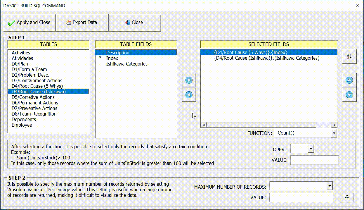Exporting the query result to a new worksheet