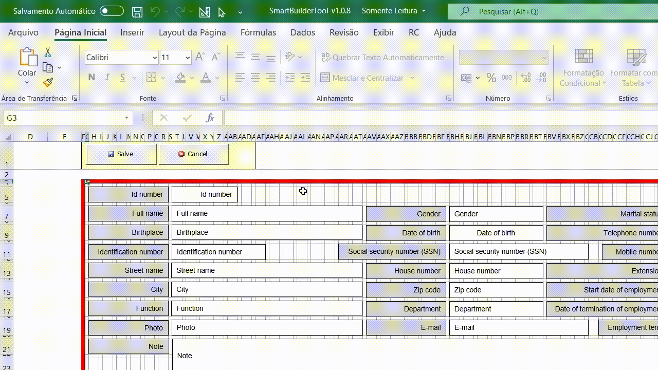Example of field font formatting