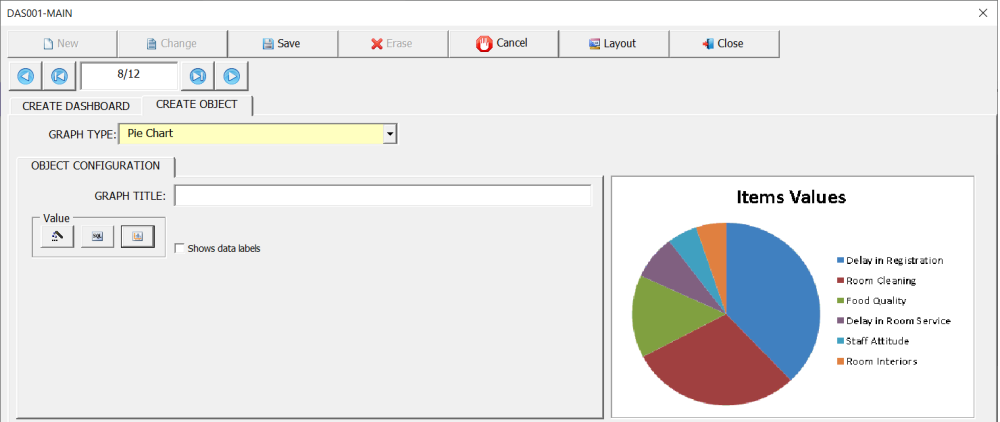 Pie chart setting screen