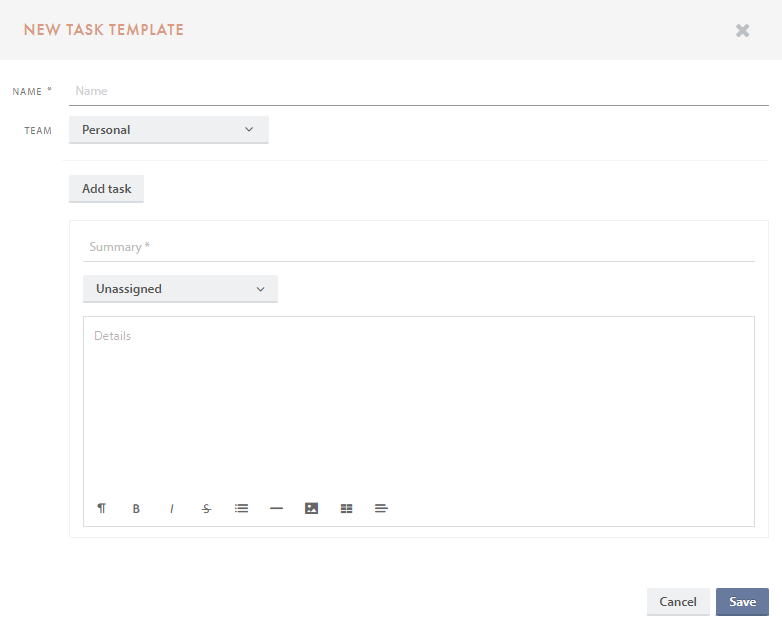 Select task template - Pureservice - User Manual - Zone - 1