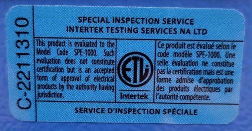 ETL Label as proof of certification