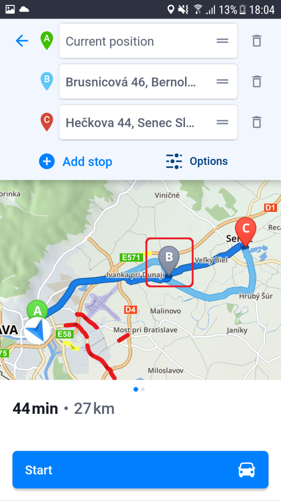Adding a waypoint in route overview Sygic GPS Navigation for Android