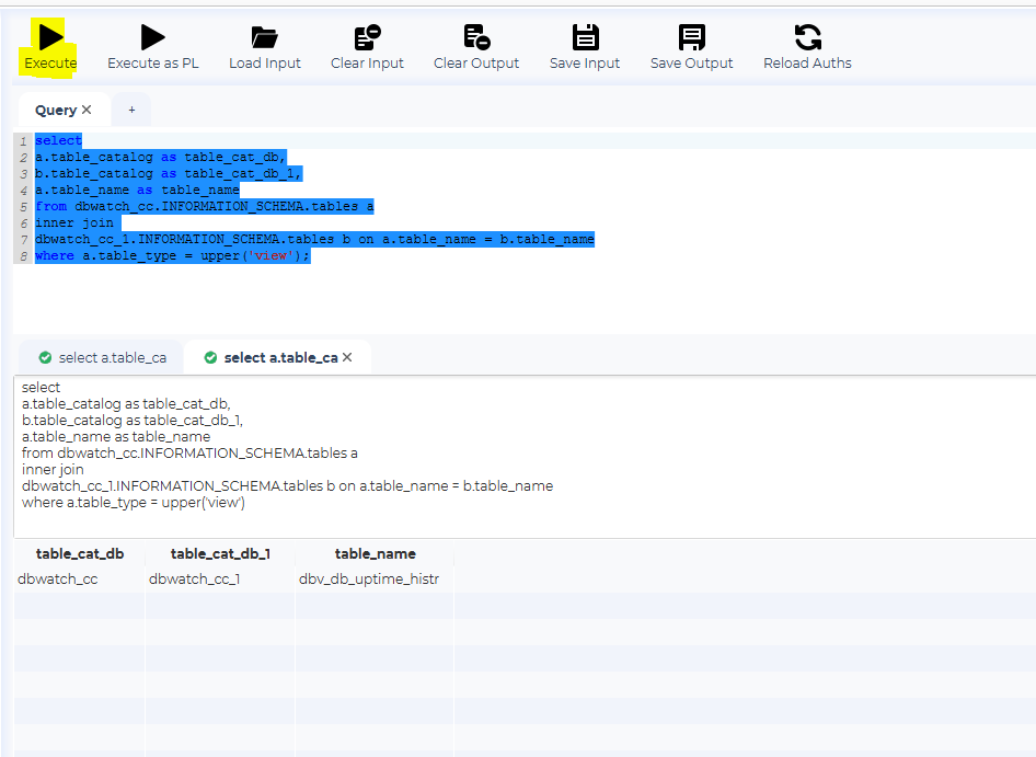 executing query in sql worksheet