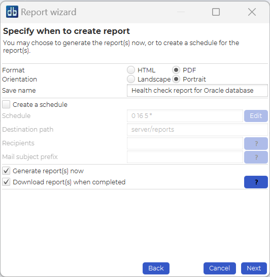 Selecting Report Schedule