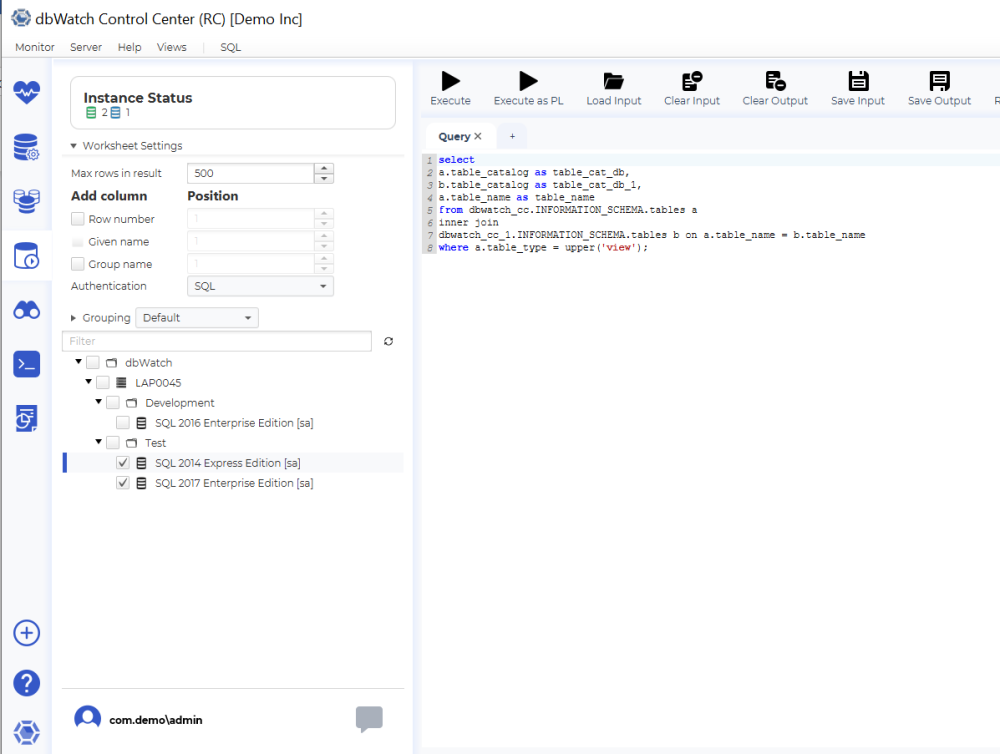 SQL Worksheet - Control Center - 1.0