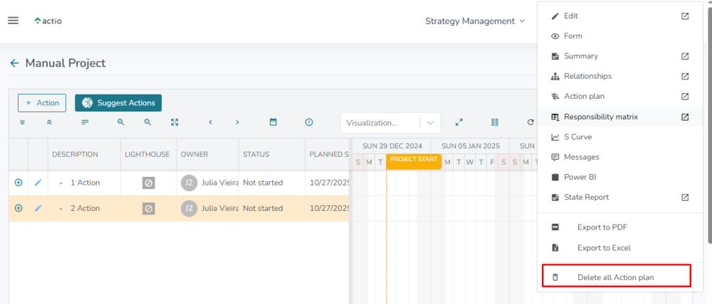 How do I bulk delete an entire Action Plan for an item? - Gestão ...