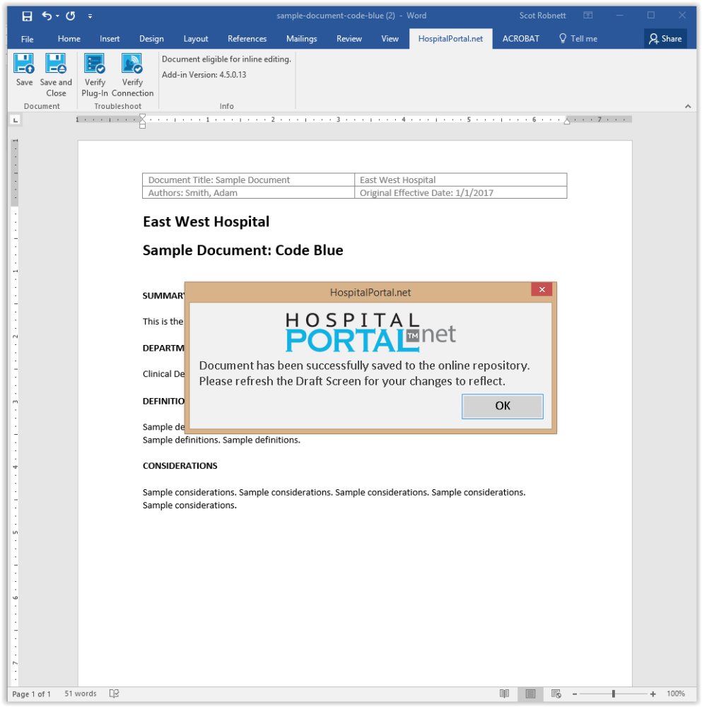 Document Save Successful