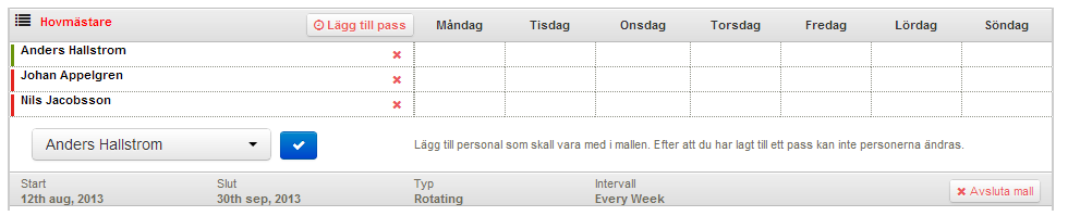 Skapa Rullande Schema Staff Planner 1