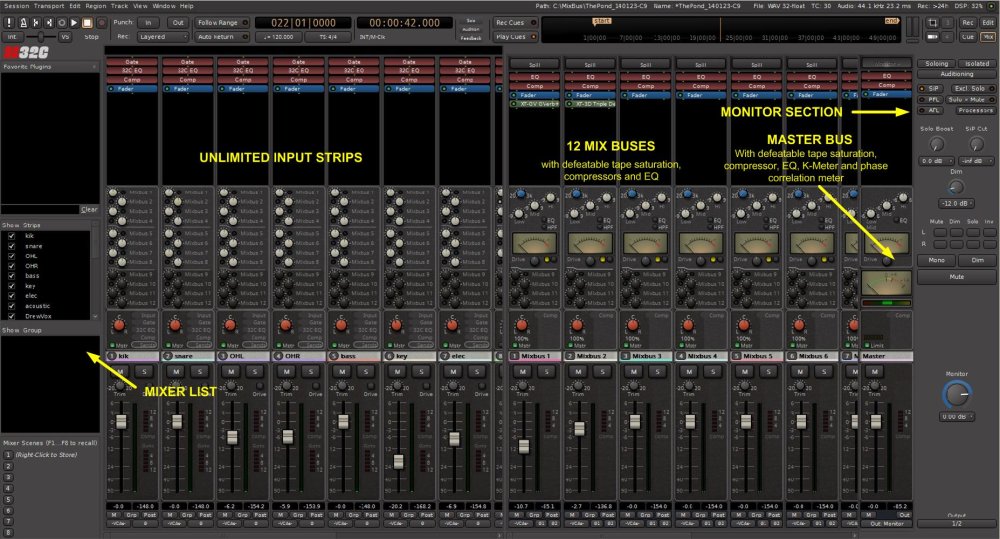 Primary Windows Editor, Mixer, Recorder and Cues Mixbus32C 9