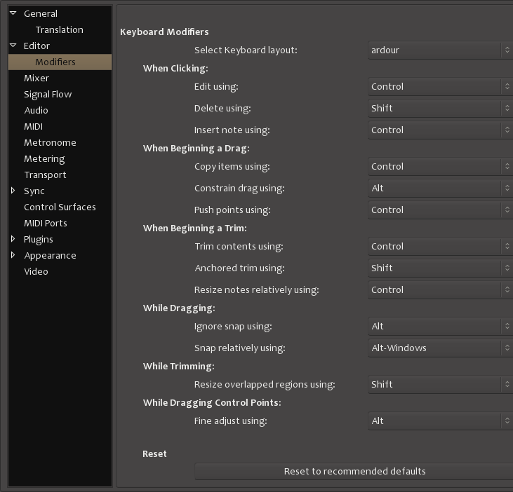 change shortcuts mixbus 32c