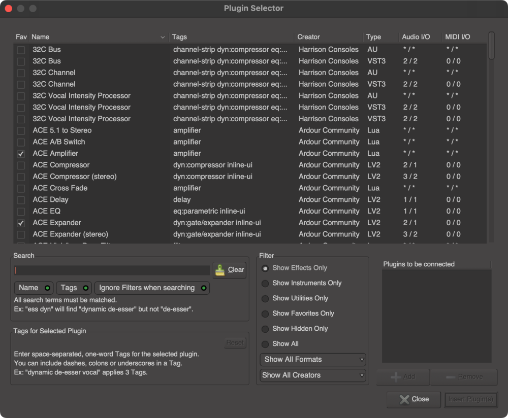 Plugin Selector - Mixbus - 11