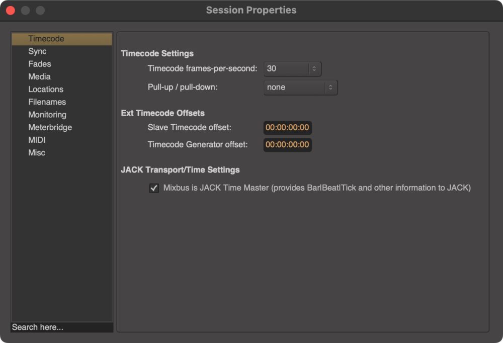 Session Properties - Mixbus - 11