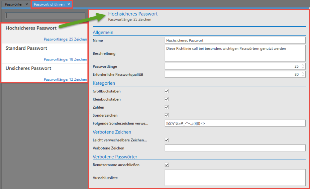 Passwortrichtlinien - Password Safe V8 – Manual - 8.13.1