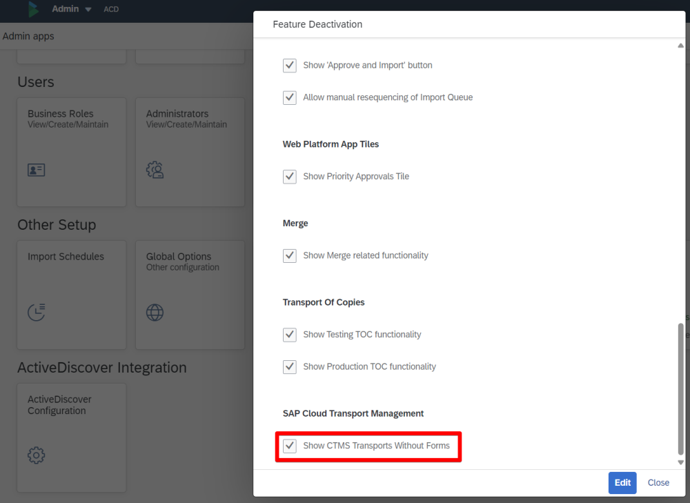 Figure AC1211-1a: CTMS Feature Activation