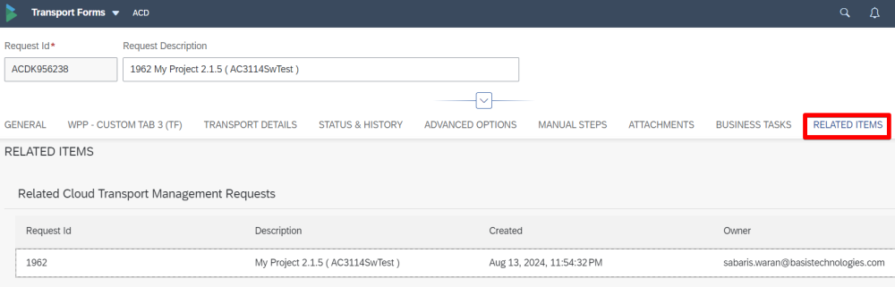 Figure AC1211-4: Related Items Tab