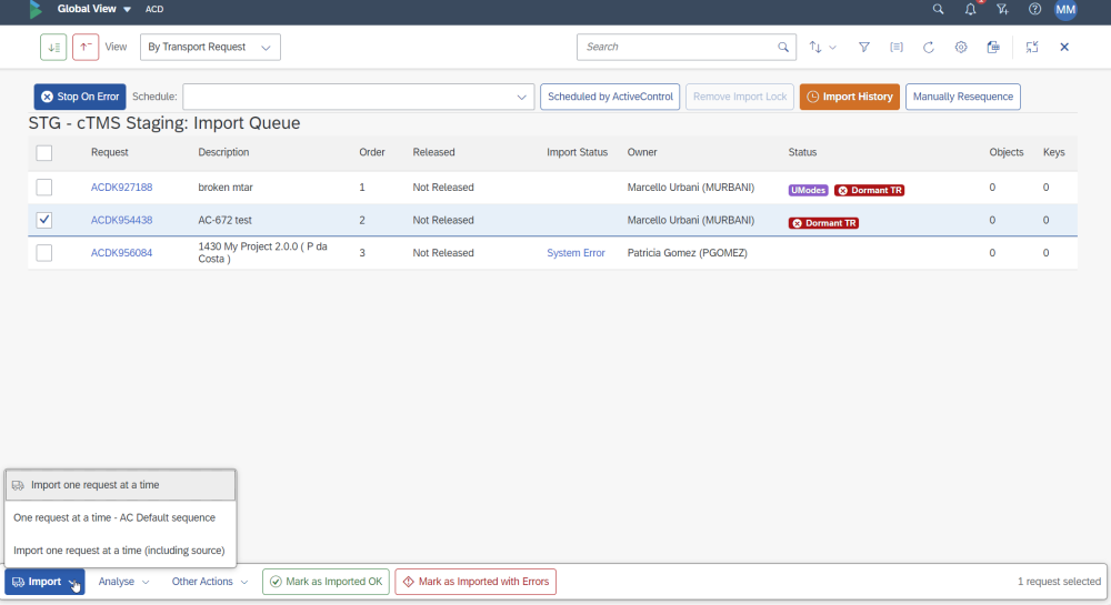 Figure AC1211-5: Import Queue