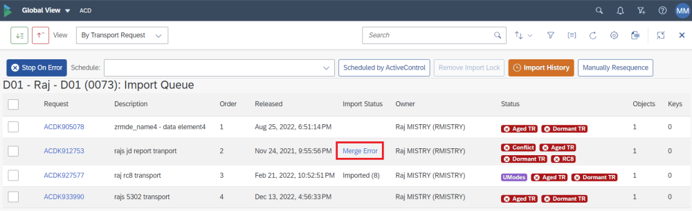Figure AC1789-1: Import Queue Status