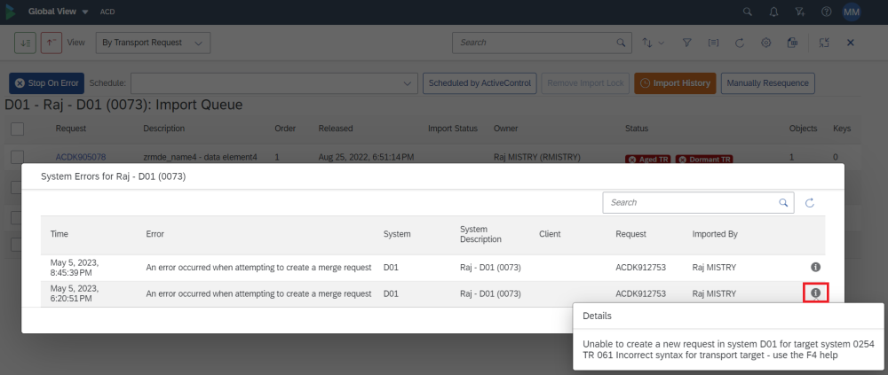 Figure AC1789-2: Error Details