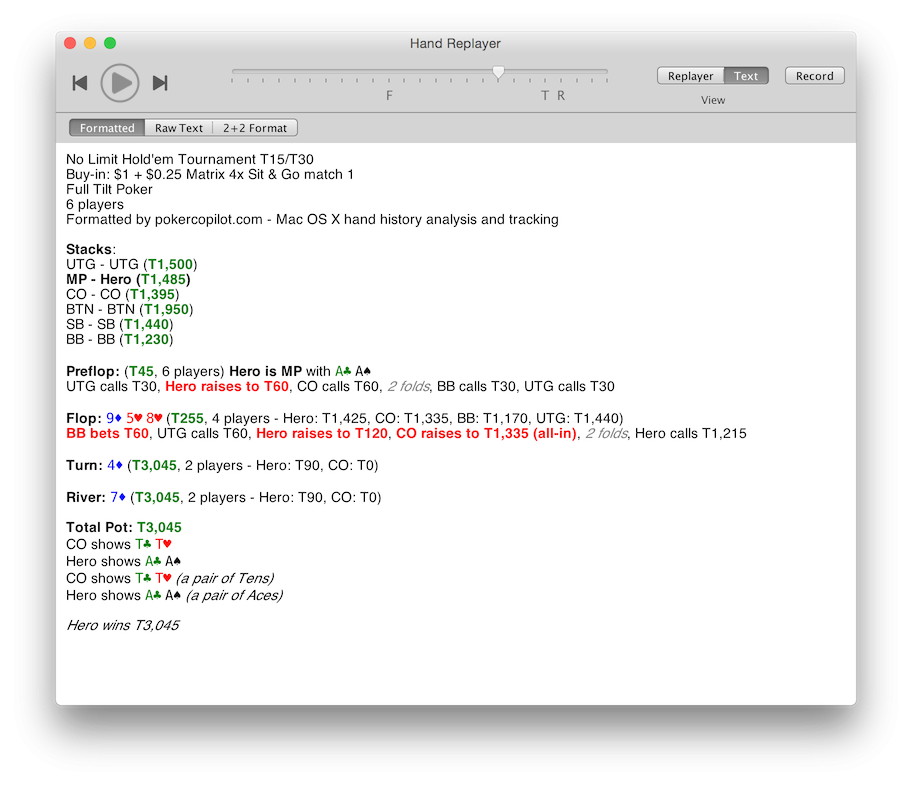 Poker hand history replay