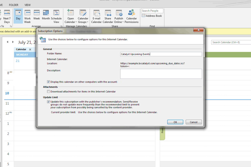 Subscribe To The Upcoming Due Dates Feed Via Outlook Catalyst
